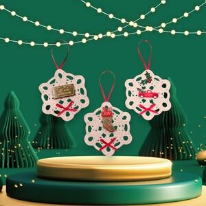Ornaments Crochet Doily Wreaths  Set of 3, Christmas Stocking, Vintage Truck,